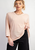 Mineral Wash 3/4 sleeve top in Blush
