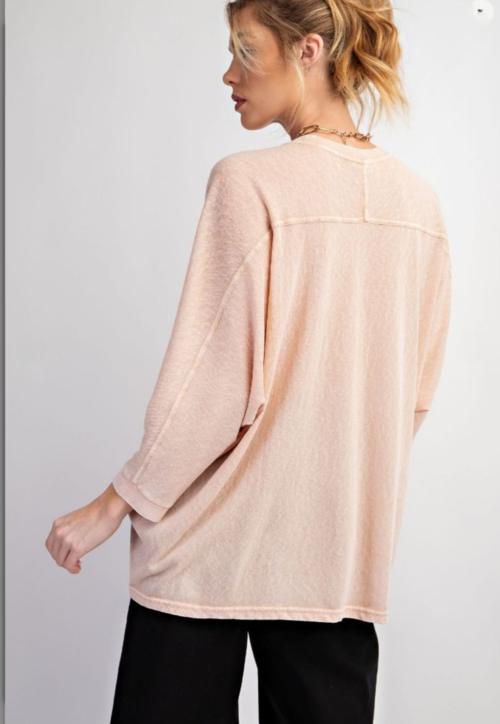 Mineral Wash 3/4 sleeve top in Blush